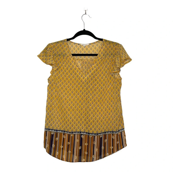 Maurices Mustard Yellow Patterned Contrast Flutter Sleeve Blouse Small Women’s - Picture 1 of 10